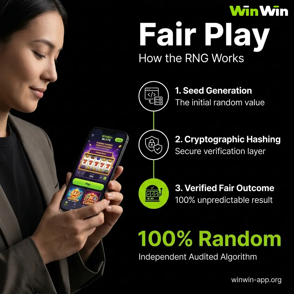 Certified RNG system ensuring fair and random slot outcomes on WinWin platform by trusted providers like Pragmatic Play.