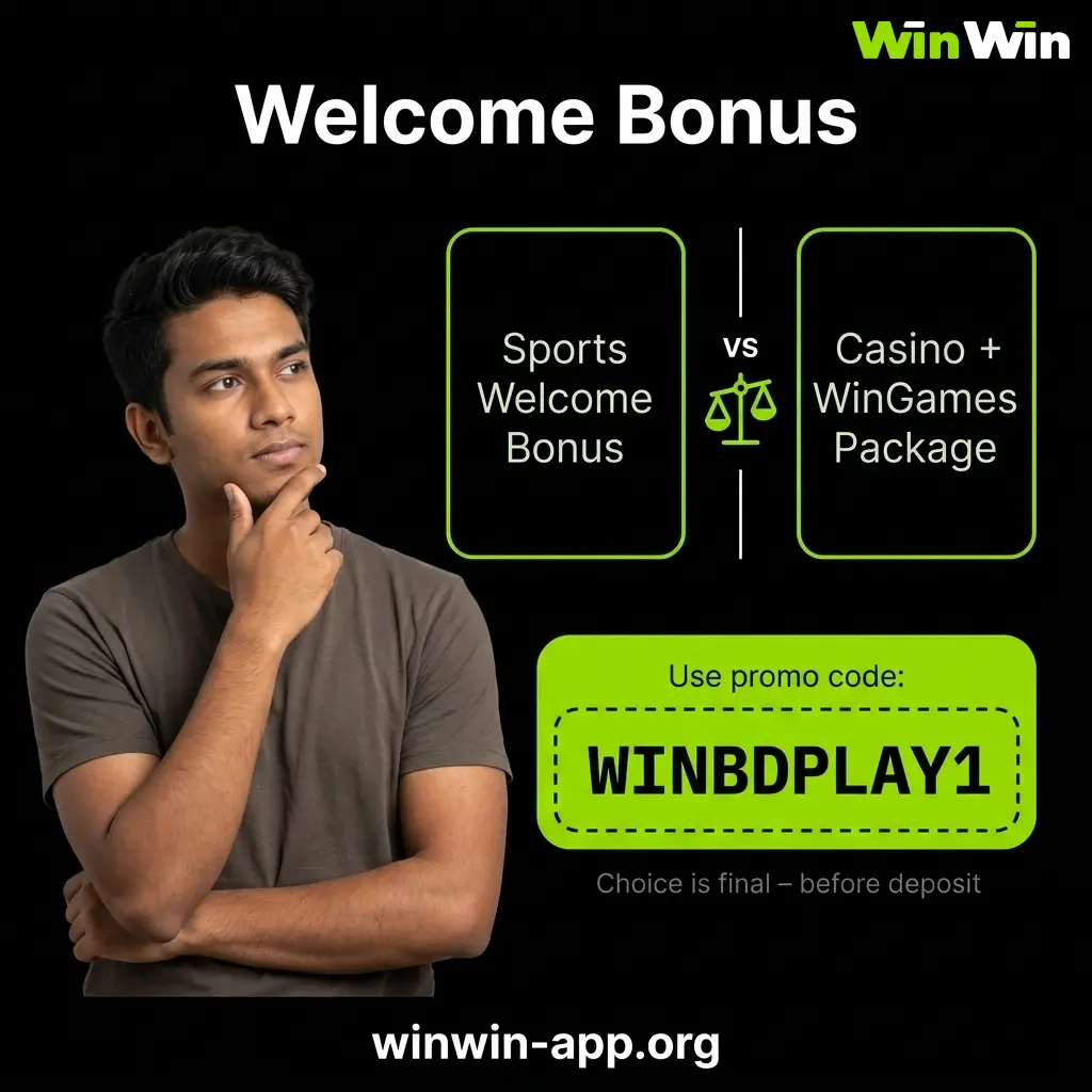 How to claim WinWin Bangladesh welcome offer - selection made after registration cannot be changed, enter promo code WINBDPLAY1.