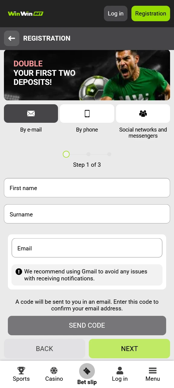 Create a new personal account to register in WinWin App.