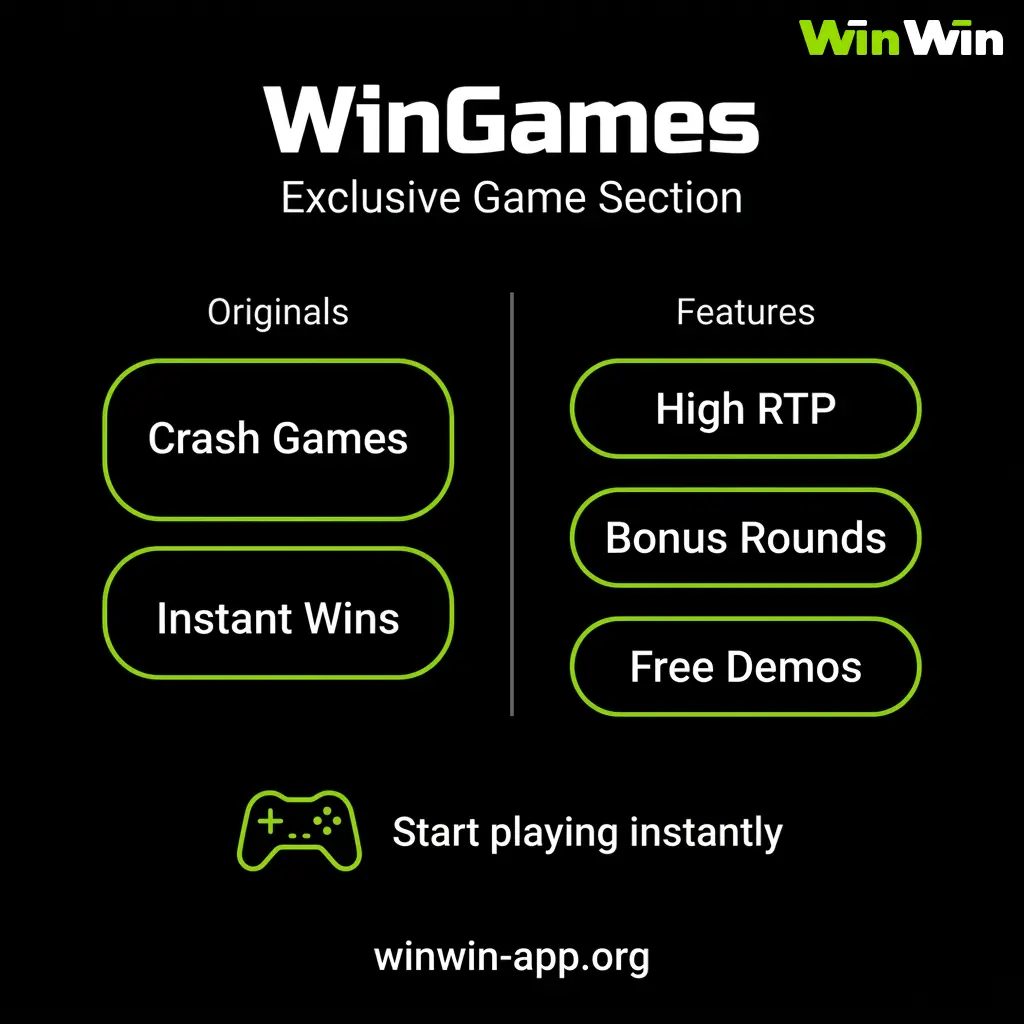 WinGames WinWin exclusive instant casino games mobile optimised RNG certified double wagering bonus section Android iOS.