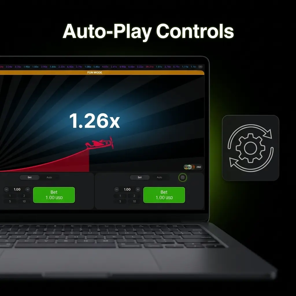 Aviator bet panel showing Auto-Bet and Auto Cash-Out controls for automated gameplay on mobile networks.