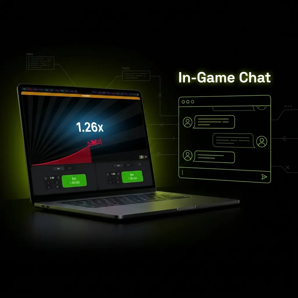 Live in-game chat showing player results, strategy discussions, active bets and cash-out moments during Aviator gameplay.