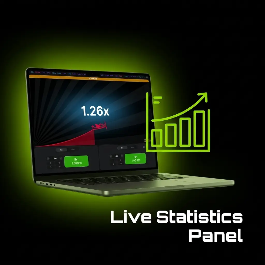 Live statistics panel showing multiplier history of recent rounds and top session wins, powered by RNG with no predictive influence.