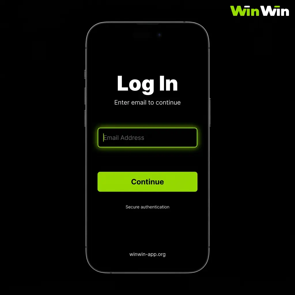 WinWin app login screen showing email address and password input fields with Sign In button.