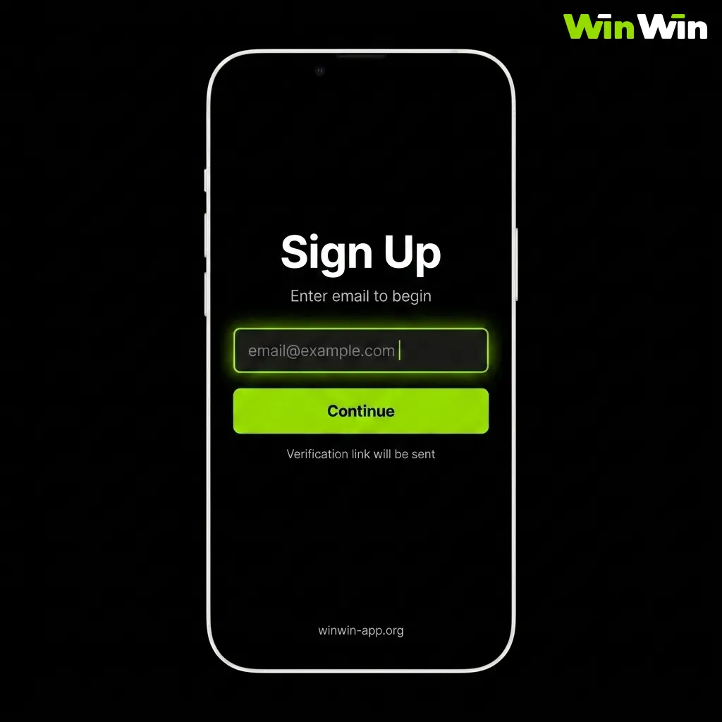 WinWin email registration form showing Gmail or Outlook sign-up steps with BDT currency and welcome bonus selection.