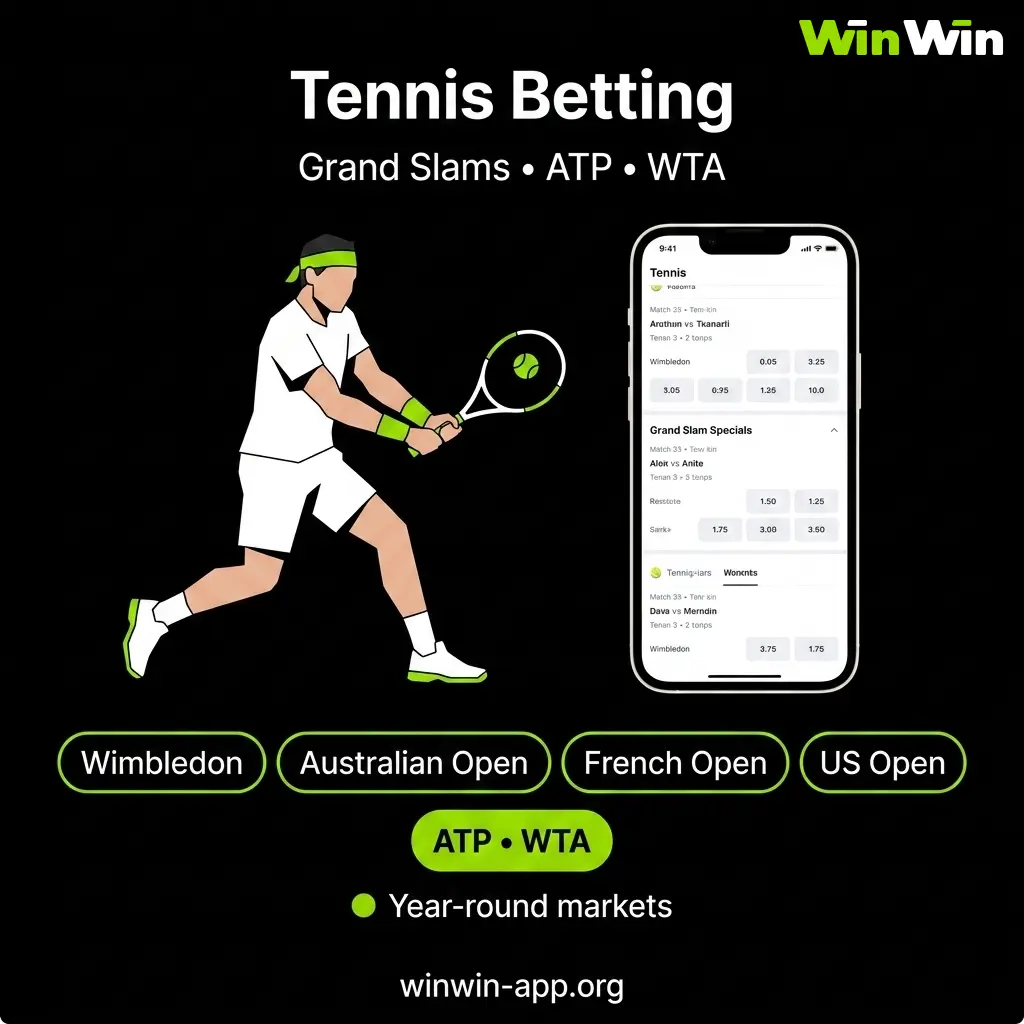 Tennis betting on WinWin Bangladesh - Grand Slam events Wimbledon, Australian Open, French Open, US Open with pre-match and live markets.